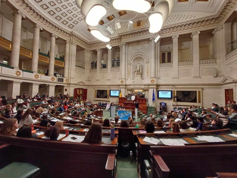 leerlingen debatteren in het Parlement